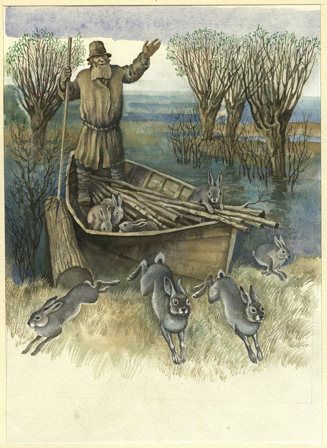 Иллюстрация к стихотворению «Дед Мазай и зайцы»